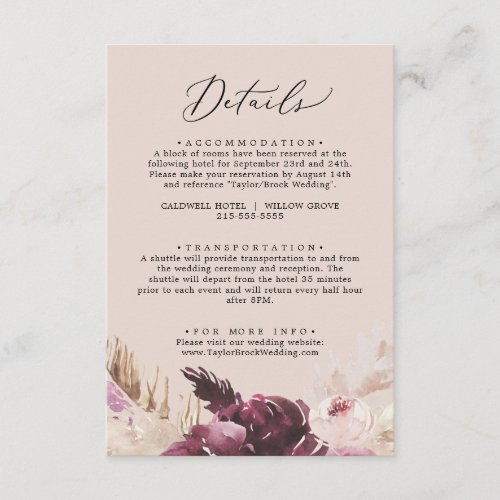 Boho Pampas Grass  Peach Details Enclosure Card