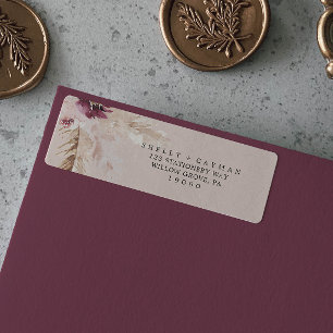 Boho Pampas Grass Peach Return Address Label