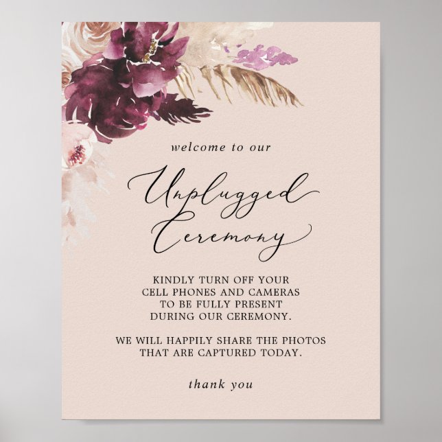 Boho Pampas Grass | Peach Unplugged Ceremony Sign (Front)