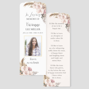 Boho Pampas Grass Photo Funeral Memorial Bookmark
