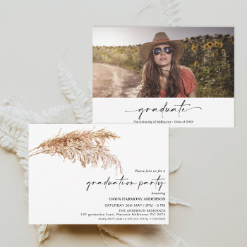 Boho Pampas Grass Photo Graduation Party Invitation by figtreedesign at Zazzle