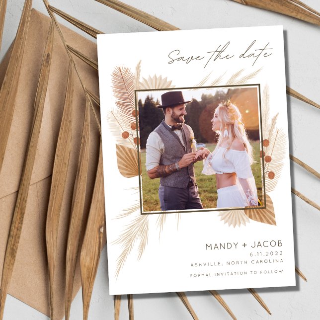 Boho Pampas Grass Photo Wedding Save the Date (Boho Pampas Grass Photo Wedding Save the Date)