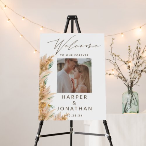 Boho Pampas Grass Photo Wedding Welcome Foam Board