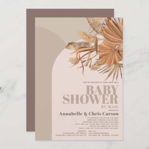 Boho Pampas Grass Pink Baby Shower by Mail Invitation