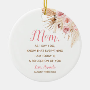 Boho pampas grass Pink Floral Mother of the Bride Ceramic Ornament
