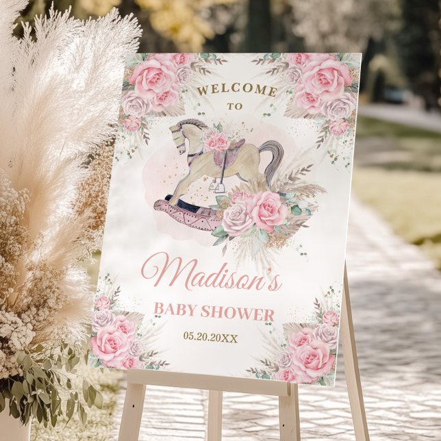 Boho Pampas Grass Pink Floral Rocking Horse Baby Foam Board (Creator Uploaded)