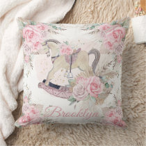 Boho Pampas Grass Pink Floral Rocking Horse Throw Pillow