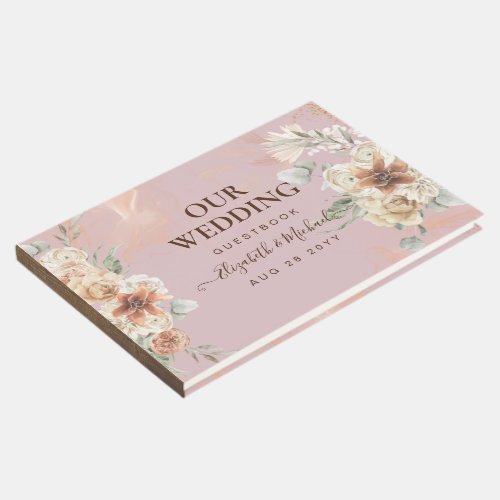 BOHO Pampas Grass Pink Floral Wedding Guest Book