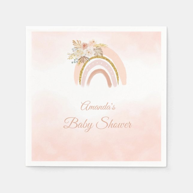 Boho Pampas Grass pink Rainbow girl Baby Shower Napkins (Front)