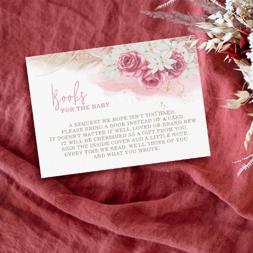 Boho Pampas Grass Pink Roses Books for Baby Enclosure Card