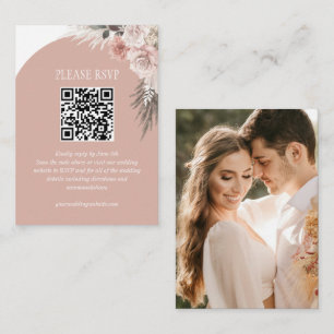 Boho Pampas Grass Pink Wedding Website QR Code Enclosure Card