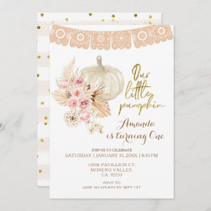 Boho Pampas Grass Pumpkin 1st Birthday Invitation
