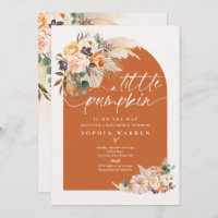 Boho Pampas Grass Pumpkin Baby Shower Burnt Orange Invitation