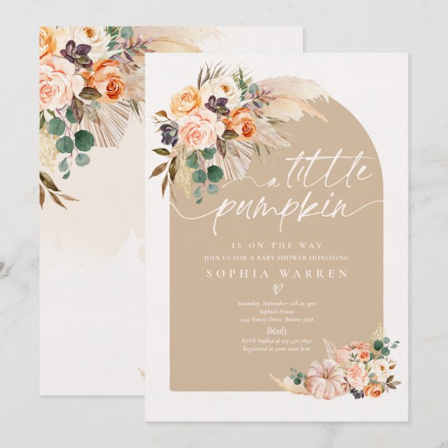 Boho Pampas Grass Pumpkin Baby Shower Muted Tones Invitation (Front/Back)