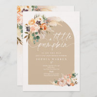 Boho Pampas Grass Pumpkin Baby Shower Muted Tones Invitation