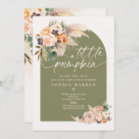 Boho Pampas Grass Pumpkin Baby Shower Olive Green Invitation