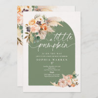 Boho Pampas Grass Pumpkin Baby Shower Sage Green Invitation