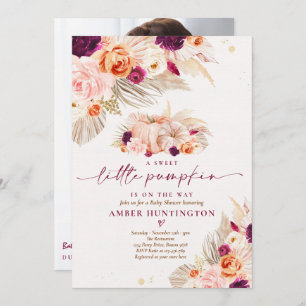 Boho Pampas Grass Pumpkin Burgundy Baby Shower Invitation