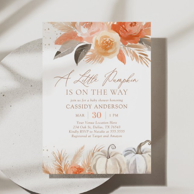Boho Pampas Grass Pumpkin Fall Baby Shower Invitation (Creator Uploaded)
