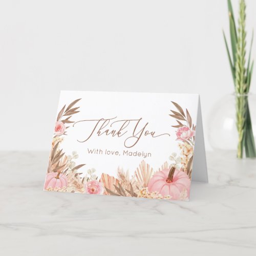 Boho Pampas Grass Pumpkin thank you card