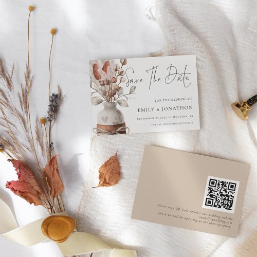 Boho Pampas Grass QR Code Wedding Save The Date