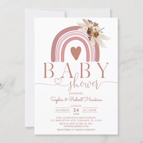 Boho Pampas Grass Rainbow Baby Shower Invitation