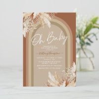 Boho Pampas Grass Rainbow Baby Shower Invitation