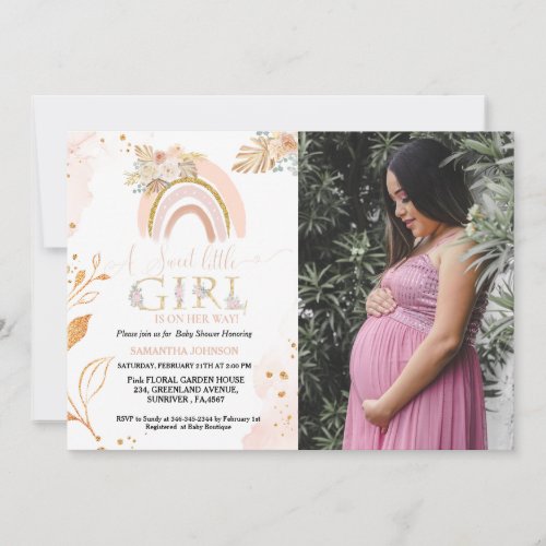 Boho Pampas Grass Rainbow Desert Girl Baby Shower Invitation