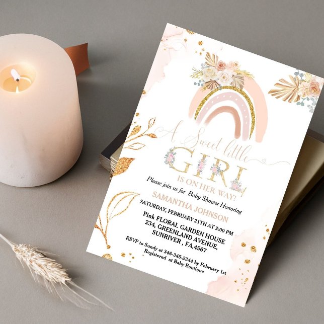 Boho Pampas Grass Rainbow Desert Girl Baby Shower Invitation (Creator Uploaded)