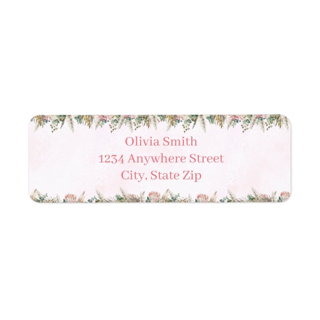 Boho Pampas Grass Return Address Labels | Pink (Front)
