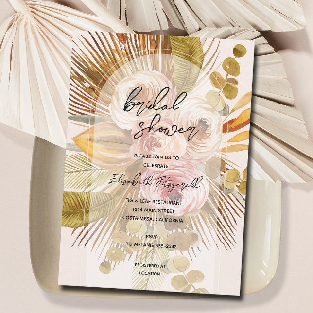 Boho Pampas Grass Roses Bridal Shower Invitation (Creator Uploaded)