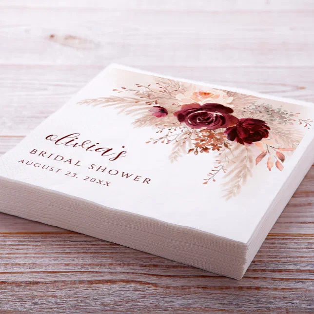 Boho Pampas Grass Roses Wedding Bridal Shower Napkins
