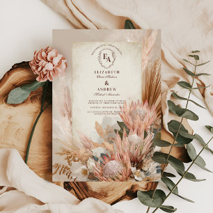 Boho Pampas Grass Rustic Wedding Design Invitation