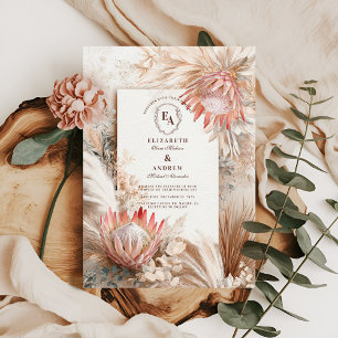 Boho Pampas Grass Rustic Wedding Design Invitation