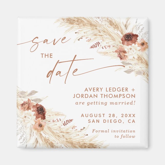 Boho Pampas Grass Save the Date Magnet (Front)