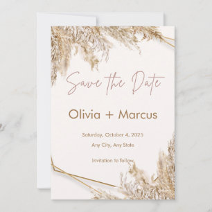 Boho Pampas Grass Save the Date   Neutral Beige Invitation