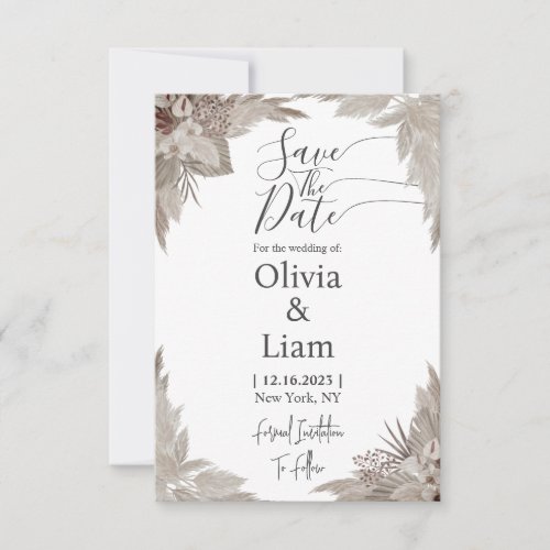 Boho Pampas Grass Save The Date Wedding