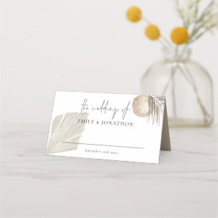 Boho Pampas Grass Script Names Date Wedding Place Card