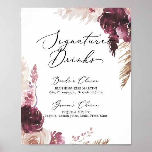 Boho Pampas Grass Signature Drinks Sign