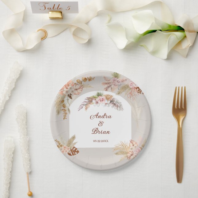 Boho Pampas Grass Special Occasion Paper Plates (Wedding)