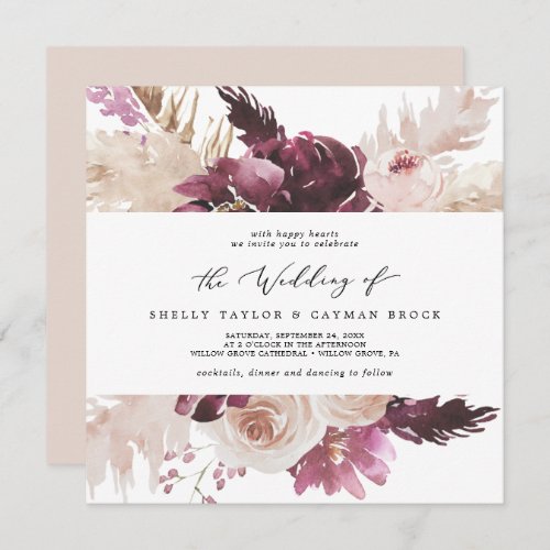 Boho Pampas Grass Square Wedding Invitation