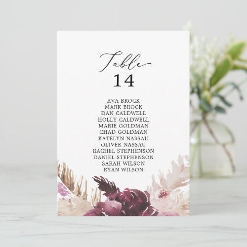 Boho Pampas Grass Table Number Seating Chart Cards