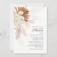 Boho Pampas Grass Tan Floral Baby Shower Invitation