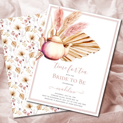 Boho Pampas Grass Tea Party Bridal Shower Invitation