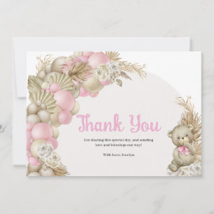 Boho Pampas Grass Teddy Bear Baby Shower Thank You Card