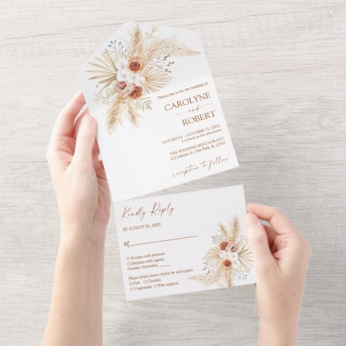 Boho Pampas Grass Terracotta All In One Wedding All In One Invitation