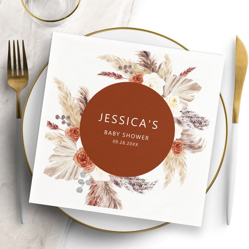 Boho Pampas Grass Terracotta Arch Baby Shower Napkins