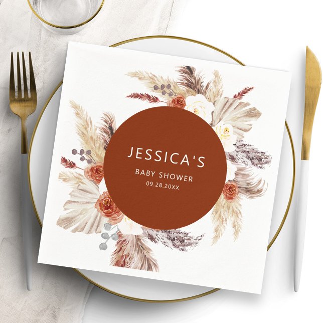 Boho Pampas Grass Terracotta Arch Baby Shower Napkins (Creator Uploaded)