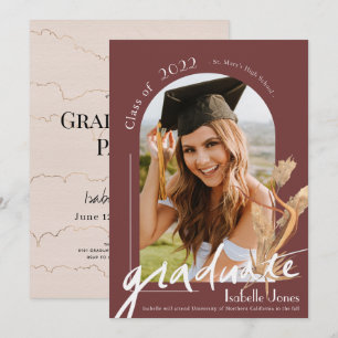 Boho Pampas Grass Terracotta Arch Photo Graduation Invitation