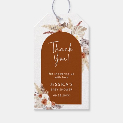 Boho Pampas Grass Terracotta Baby Shower Thank You Gift Tags